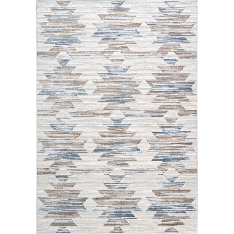 Tapis en viscose bleu, brun, chocolat, gris, ivoire et blanc Keyera, Rectangulaire 8 pi x 10 pi