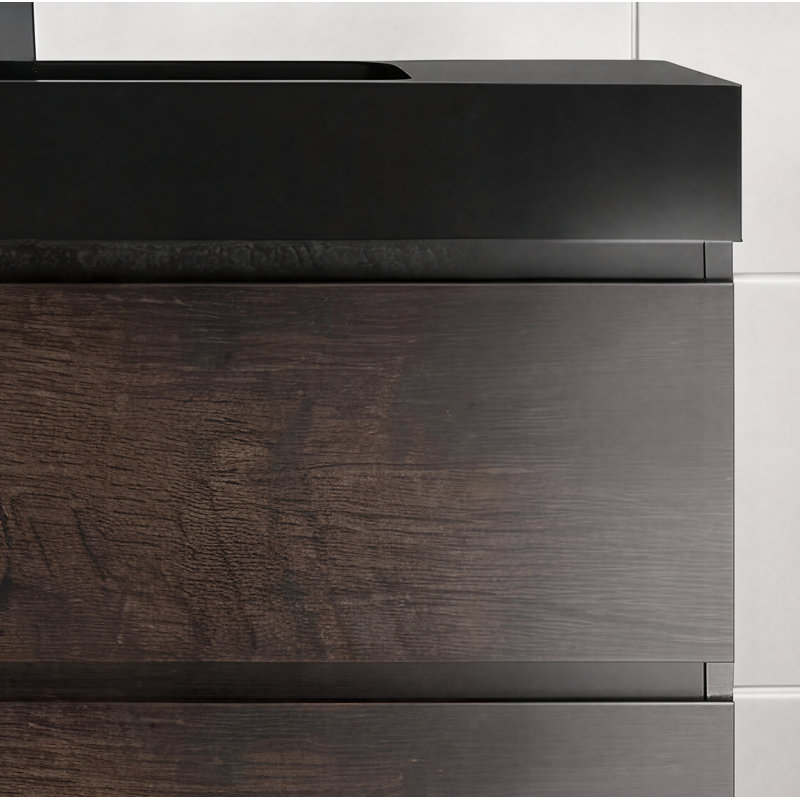 Meuble-lavabo mural de 36 po en noyer pré-assemblé flottant, grande armoire de rangement murale avec lavabo une pièce noir, sans drain et robinet inclus