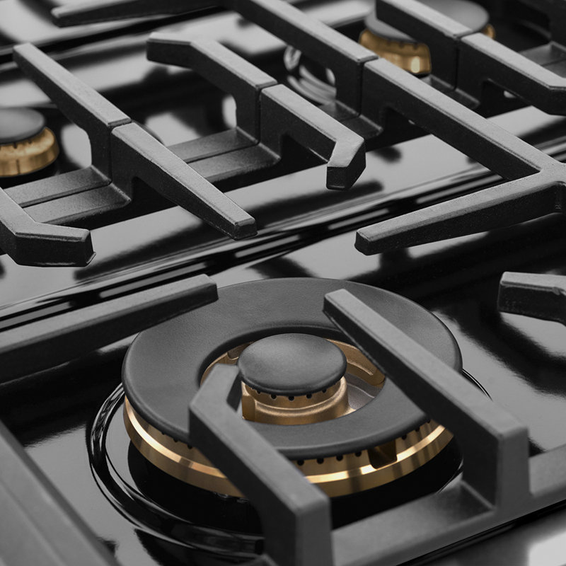 ZLINE Autograph 48 in. Paramount Gas Range in Black Stainless Steel with Gold Helix Handles, Polished Gold