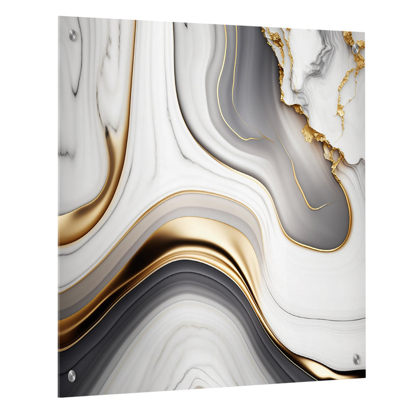«Abstract Geode Marble Waves Grey I», art mural abstrait en acrylique, H 32 po x l 24 po