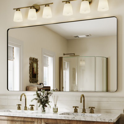 Black Aluminum Framed Rectangle Bathroom Mirror, Vanity Mirror With Tempered Glass