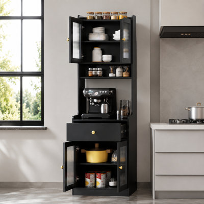 Armoire de garde-manger avec support à micro-ondes Farmhouse Kitchen