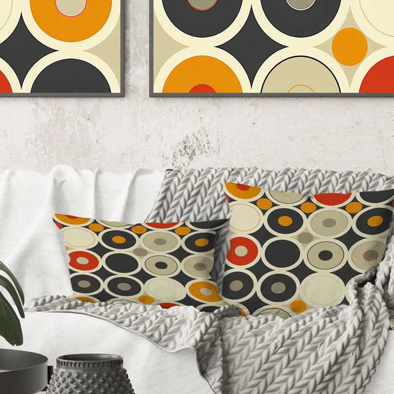 Coussin décoratif gris Mid-Century gris orange, H 18 po x l 18 po