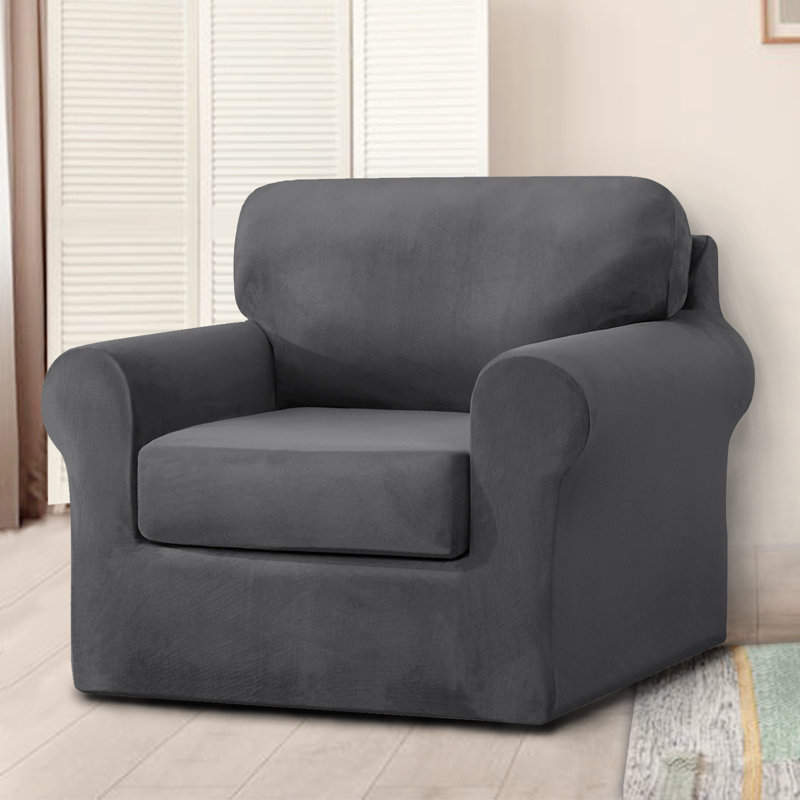 Housse pour canapé à coussins carrés/rectangulaires, Velours gris foncé