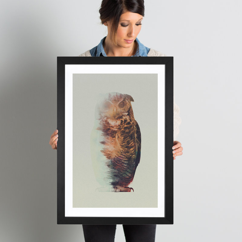 Owl by Andreas Lie - Single Picture Frame Graphic Art on Canvas, 26" H x 18" W x 1.5" D, White Framed Canvas