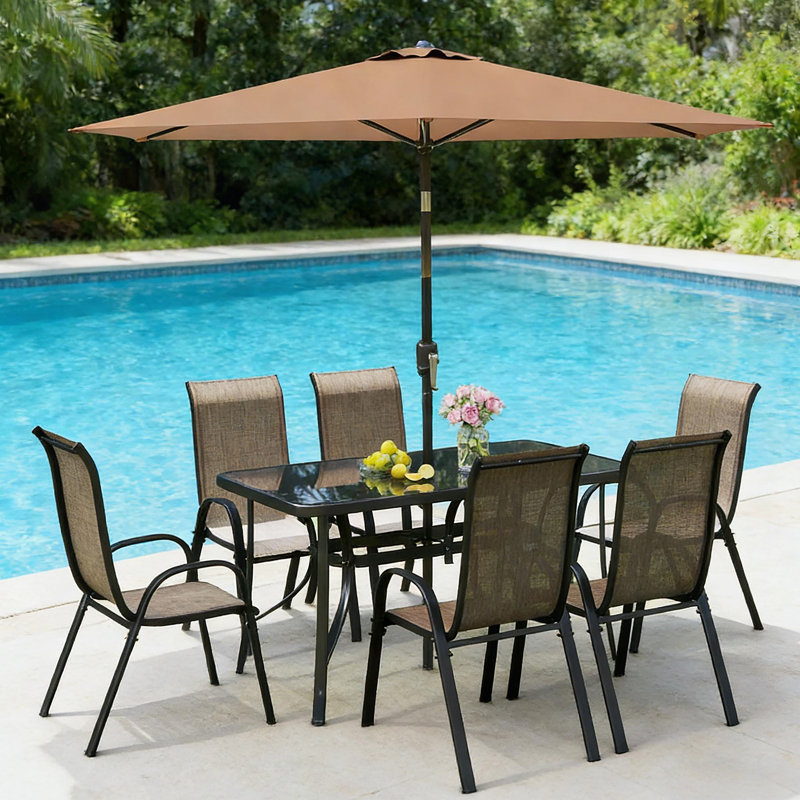Ensemble de conversation, ensemble repas 8 pièces pour patio, Light Brown