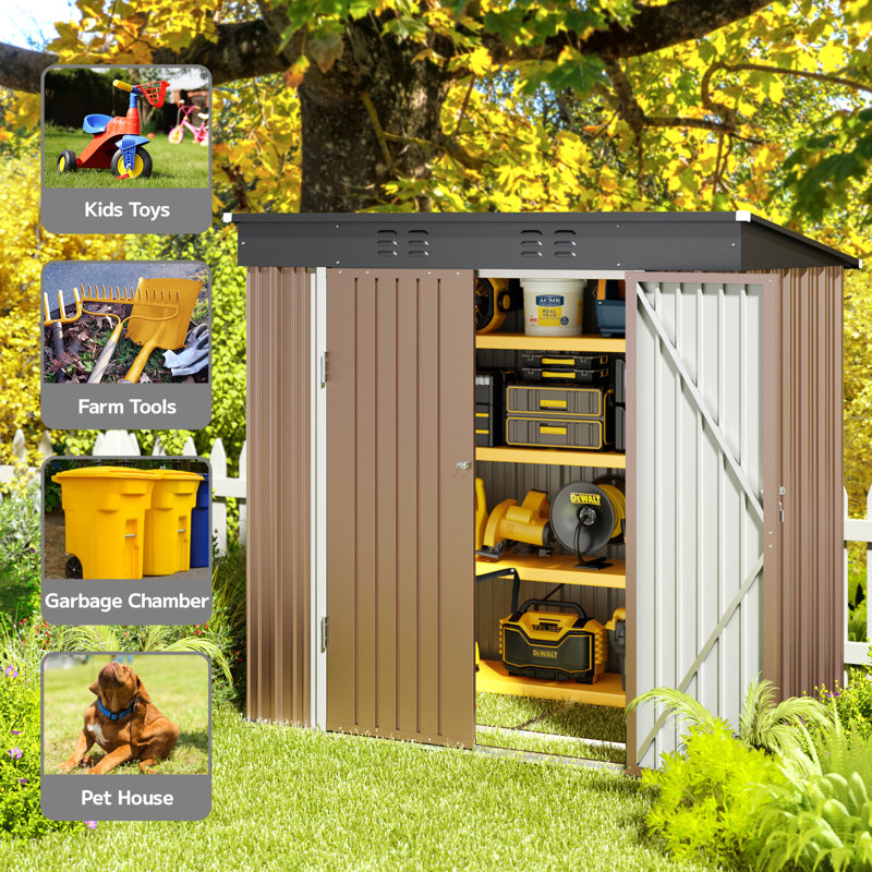  6 ft. W x 4 ft. D Vertical Storage Shed, Gray/Brown