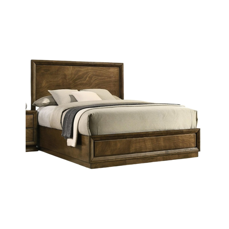 Grand lit, panneau de tête de lit en hévéa massif noyer massif avec placage, 1 pièce, aménagement de chambre à coucher de style transitionnel