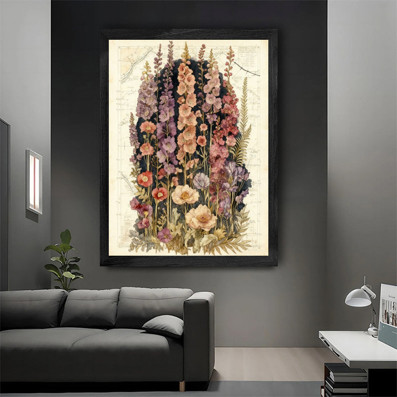 Art mural aquarelle rétro encadré noir avec décoration murale botanique, H 11 po x l 9 po