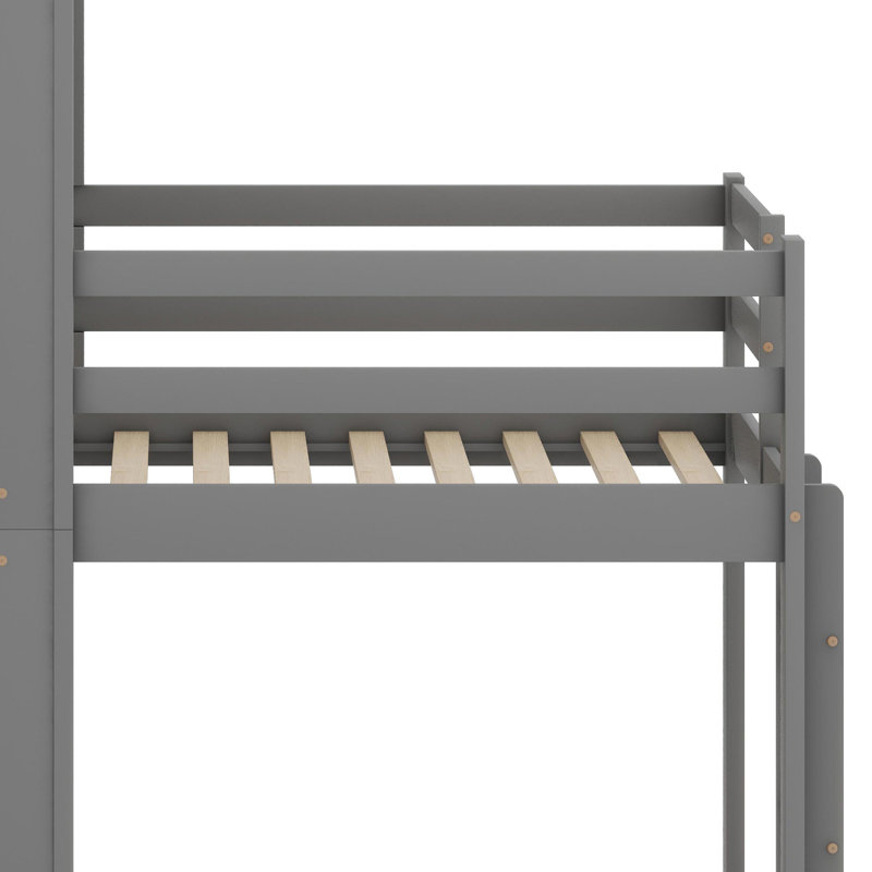 Lit superposé en bois avec toit, Gris