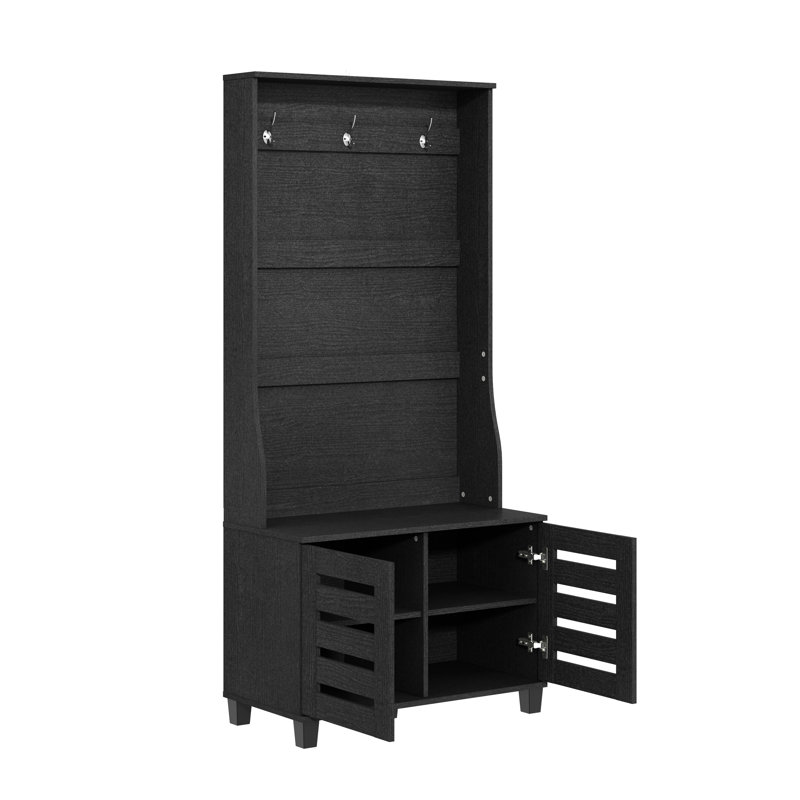 Arbre d'entrée de 31,3 po de large avec banc et rangement pour chaussures Lismore, Noir