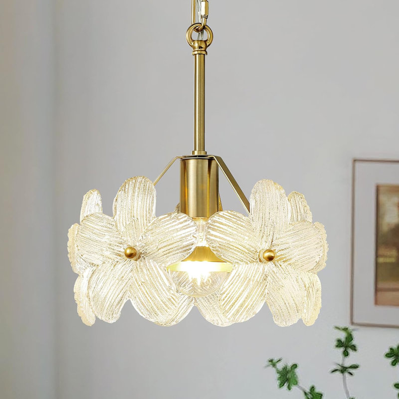 Luminaire suspendu moderne en verre pour îlot de cuisine avec abat-jour à pétales, luminaires suspendus en laiton réglables pour le couloir de la salle à manger (base E26)