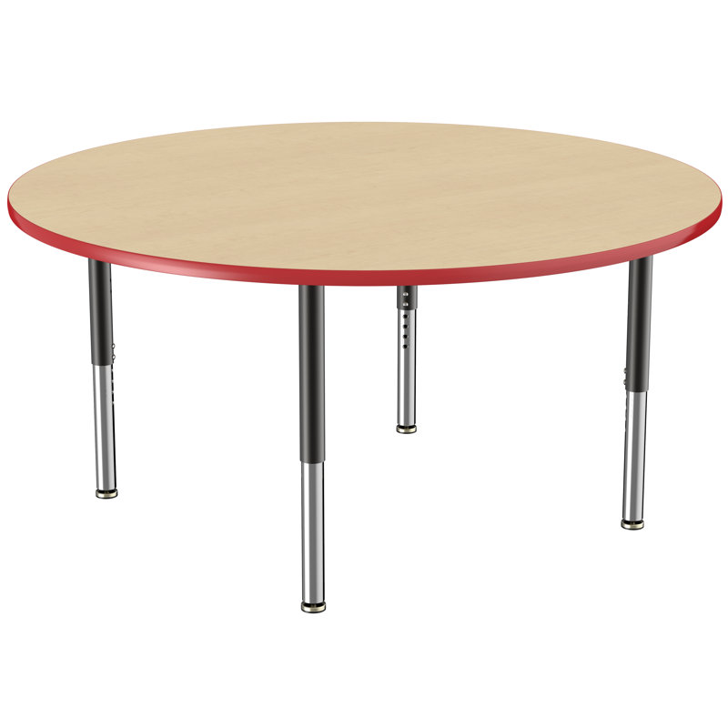 Table ronde à hauteur réglable, H 24 po x L 60 po x l 60 po, Érable / rouge, Super