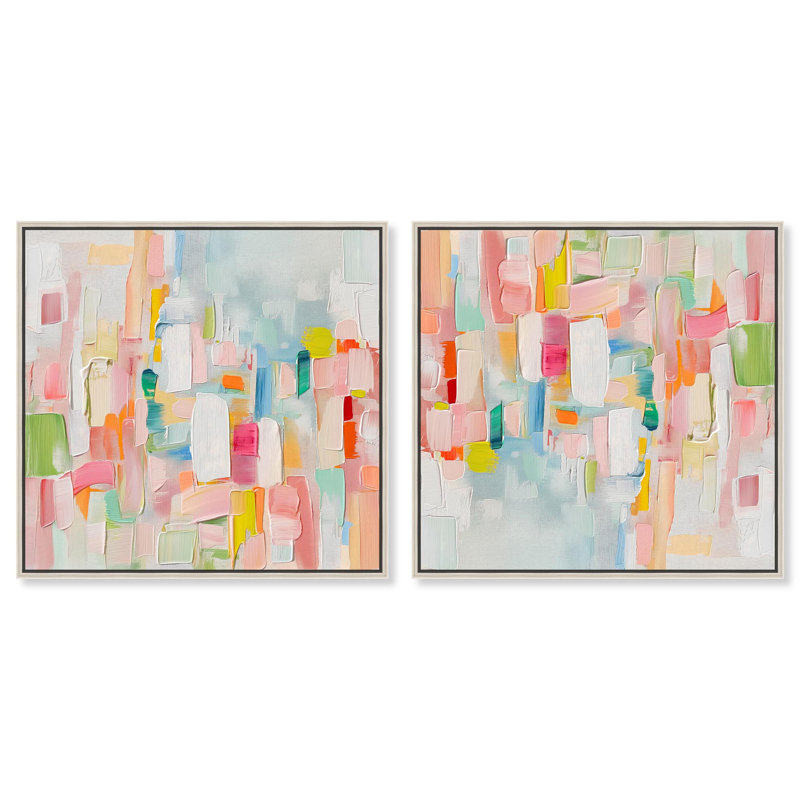 Symphonie de couleurs «I» sur toile satinée, art par Art Remedy, H 21 po x l 21 po, Cadre argenté
