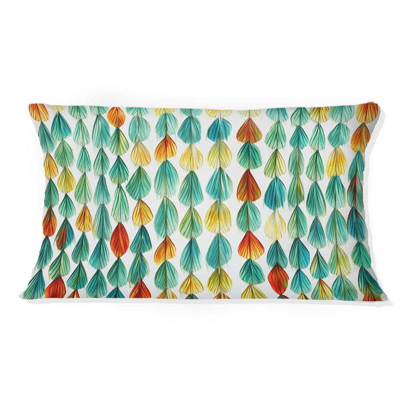«Autumn Is Coming Retro Leaves» en bleu et rouge - Coussin décoratif imprimé géométrique abstrait