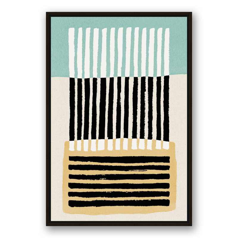 Rayures noires abstraites - Peinture, H 37,75 po x l 25,75 po x P 1,75 po, Toile brune avec cadre flottant