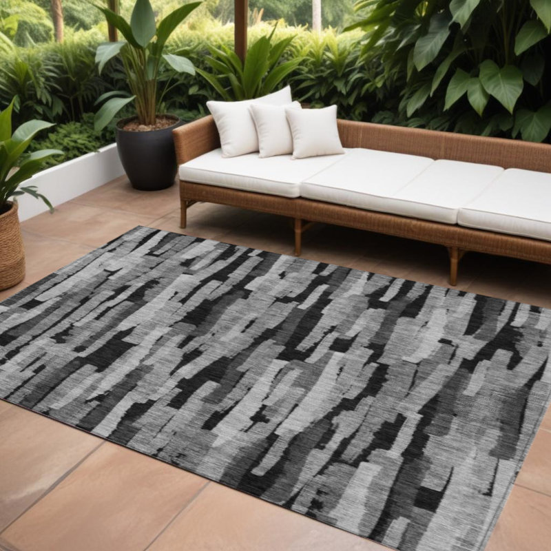 Tapis intérieur lavable rayé gris 10 pi x 14 pi