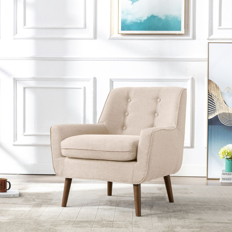 Firminia Upholstered Armchair, Beige Polyester Blend