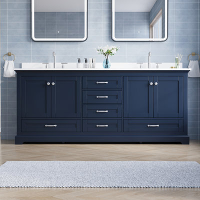 Meuble-lavabo à cadre en bois massif 80 po avec comptoir en marbre blanc pur et double lavabo