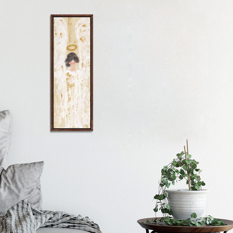 Crème Gold Angel by Ashley Bradley - Painting on Canvas, Classic Brown Wood Framed, 30.48 cm H x 91.44 cm W