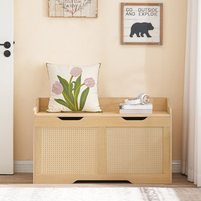 39.4'' W Storage Bench With Flip Top And Rattan Blanket Chest