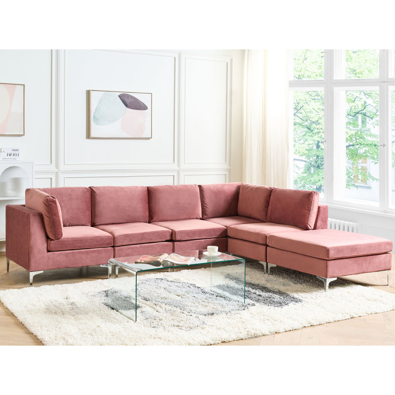 Millings 5 Seater Velvet Sofa & Chaise, Pink, Left Hand Facing