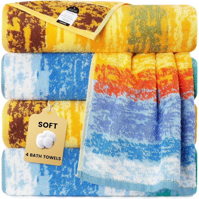 Bath Towel 55x28 Inch 100% Cotton, 4-Pack Extra Large Absorbent & Quick-Dry Towels, Soft for Shower, Pool, Beach and Guest Bathroom, Pattern Starry Sky