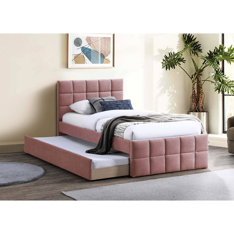Lit contemporain avec tête de lit et lit gigogne rembourrés roses pour la décoration de chambre à coucher