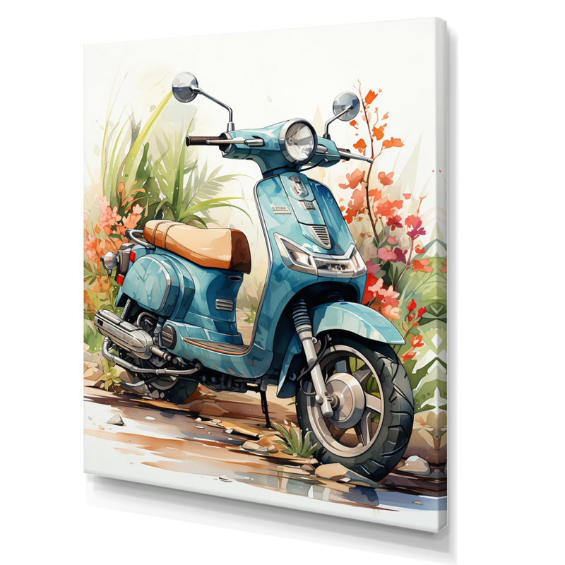 Décoration murale bleue Scooter côtier I - Scooter, H 20 po x l 12 po x P 1 po, Toile tendue