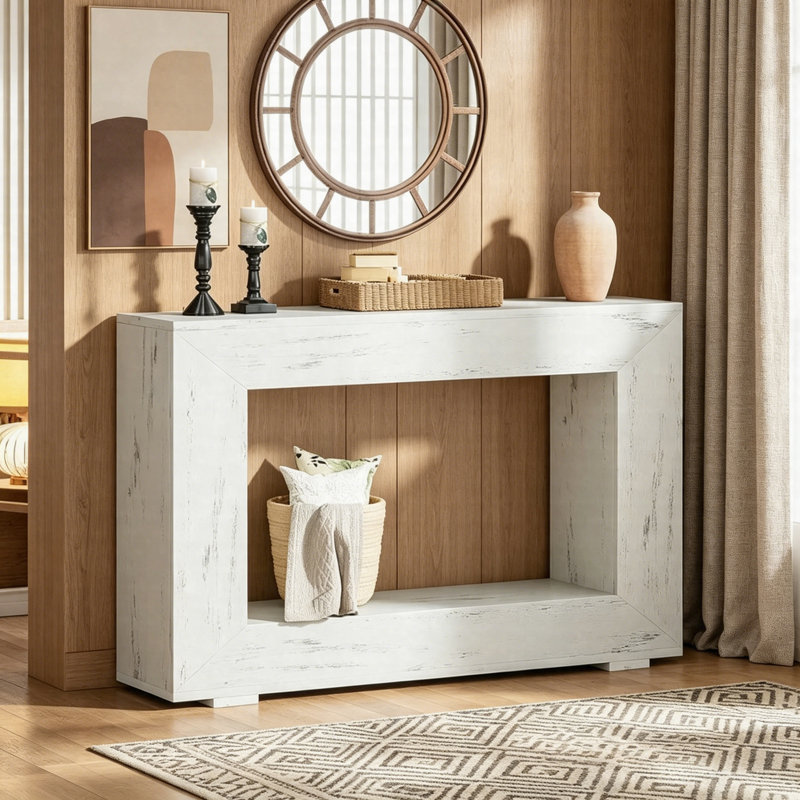 Console de 47 po de style campagnard, canapé d'entrée en bois rustique avec rangement, table d'appoint étroite pour le couloir