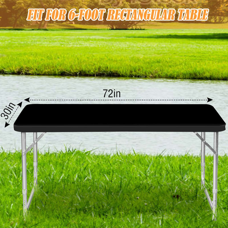 Rectangle Table Cloth Cover Waterproof Polyester Elastic Fitted Tablecloth for 6 Foot Tables, White