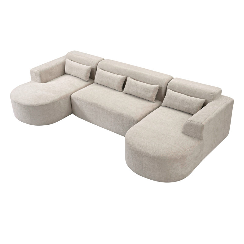 Canapé modulaire 1 pièce l 130 x P 63,8 x H 30,3 po, Brun clair bouclé