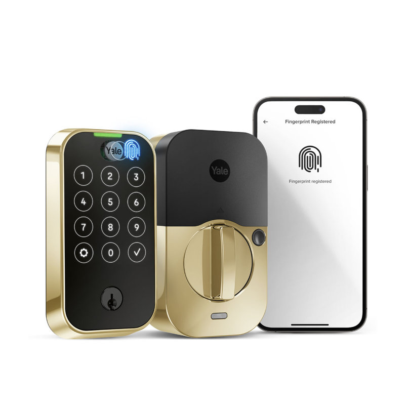 Verrouillage intelligent Yure Assure Lock à 2 touches avec lecteur d'empreintes digitales et Bluetooth Yale, Laiton éternel
