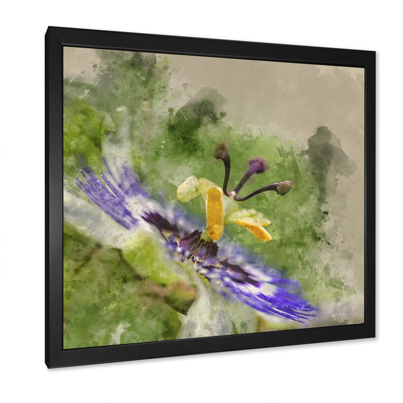 Abstrait fleur mauve - Peinture, Cadre photo noir, H 16 po x l 16 po