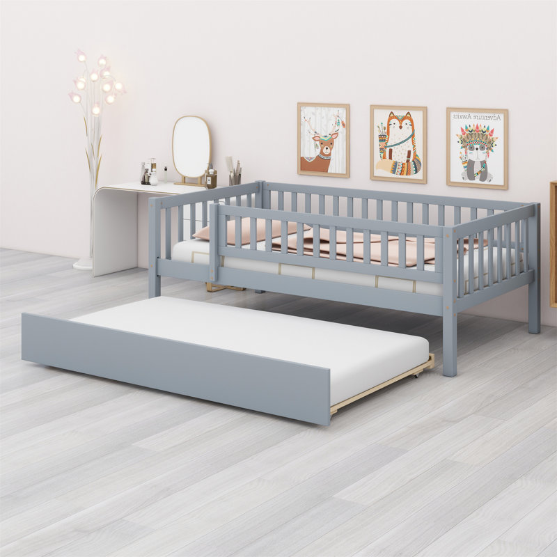 Lit de jour avec couchette et barrière de sécurité, Gris, Simple