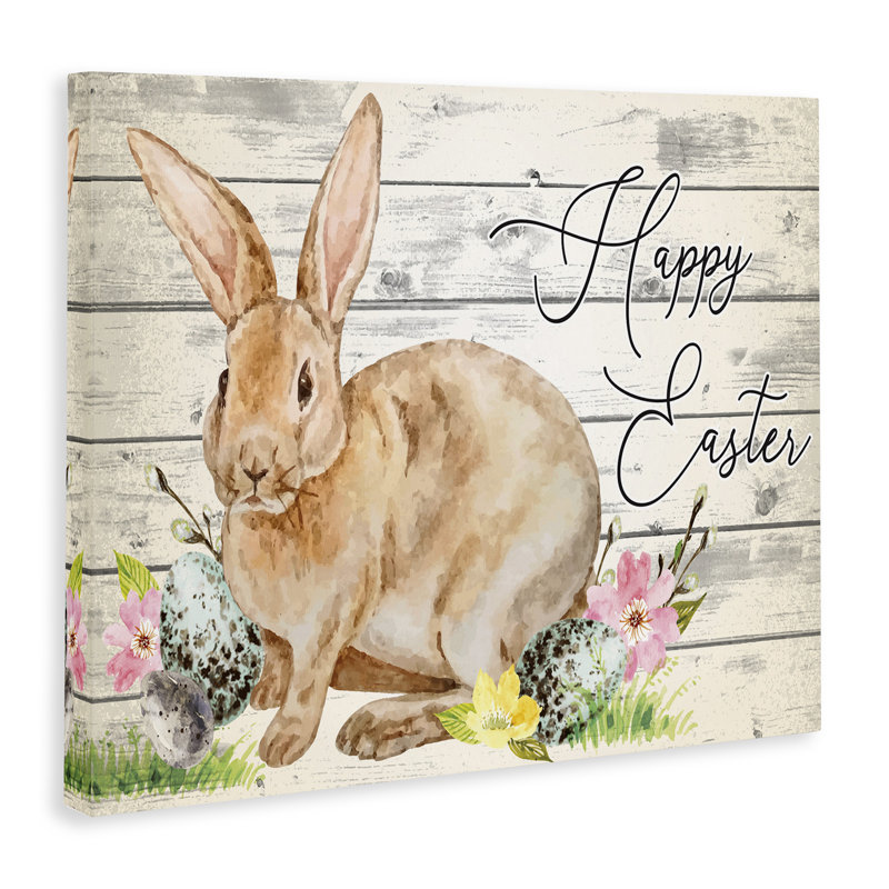 Printemps floral, Joyeuses Pâques, lapin par ND Art - impression sur toile tendue, H 30 po x l 40 po x P 1,5 po
