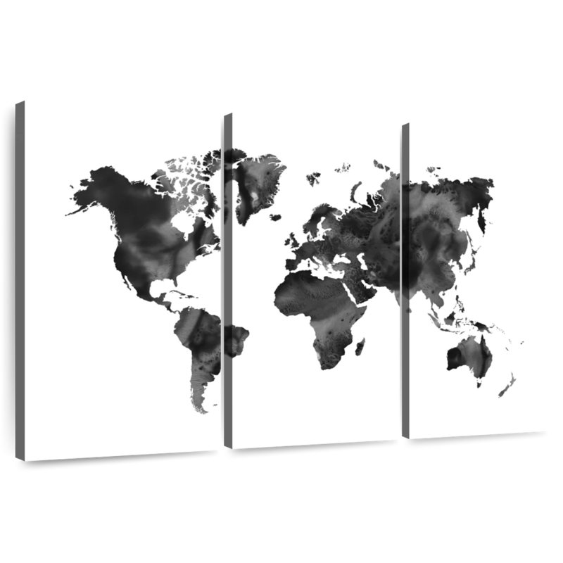Carte du monde à l'aquarelle Aliaz - noir, H 28 po x l 45 po