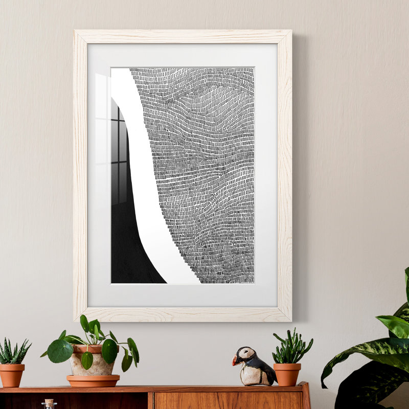 Noir et blanc abstrait I encadré mat de qualité supérieure - prêt à être accroché, H 38 po x l 28 po x P 1 po, Cadre blanc
