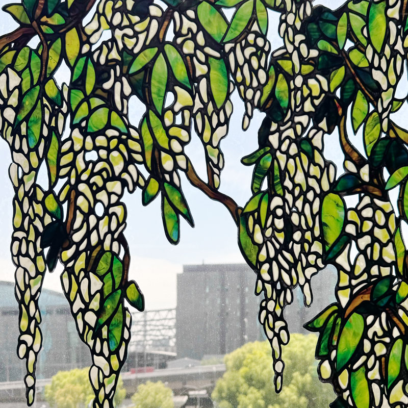 Adhésif décoratif fenêtre de fleurs de glycine blanches peintes à la main
