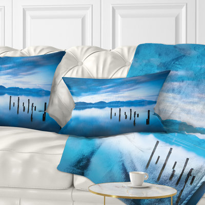 Landscape Lake with Wooden Pier Lumbar Pillow