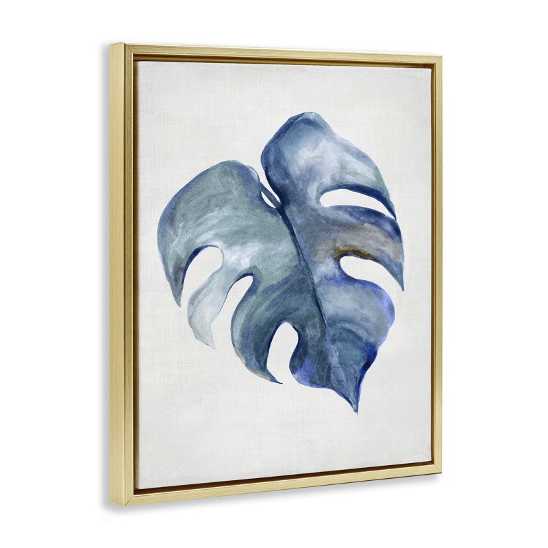  "Blue Monstera Leaf Brown", art mural sur toile flottante par Hannah Dawson, H 31 po x l 25 po