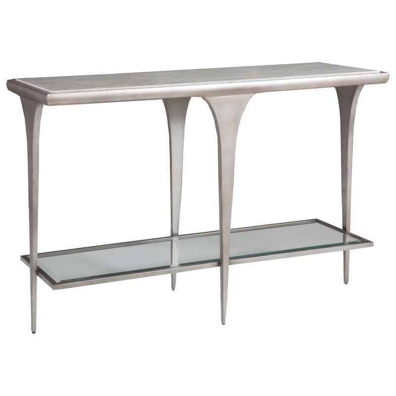 Zephyr 54'' Silver Metal and Glass Rectangular Console with Storage