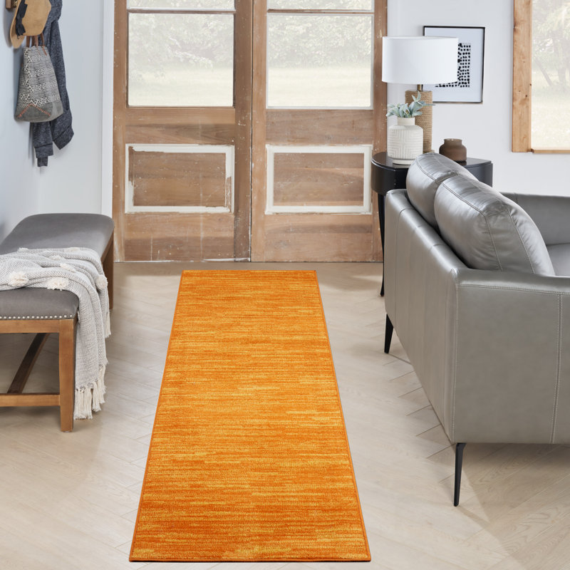 Mullican Sandy Solid Sunburst Orange Easy Care Indoor/Outdoor Area Rug, Runner 2'2" x 20'
