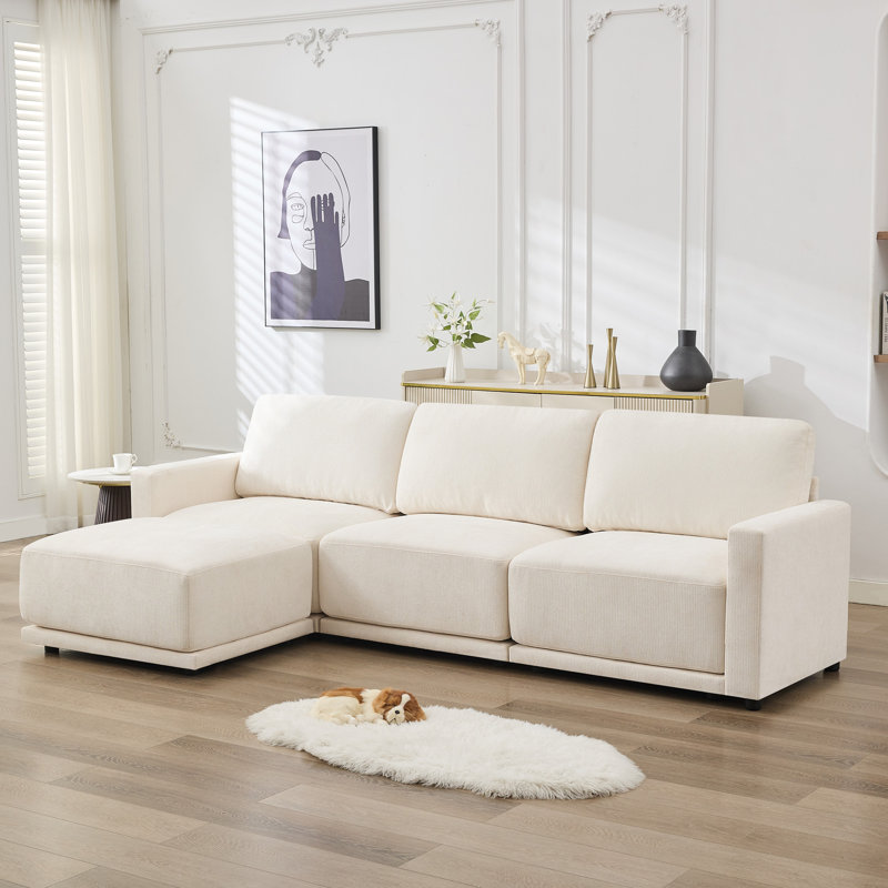 Canapé modulaire 4 pièces avec repose-pieds surdimensionné, Chenille blanche
