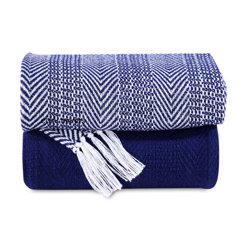 Jeté 100% coton, Bleu marine, Aucun motif / couleur unie