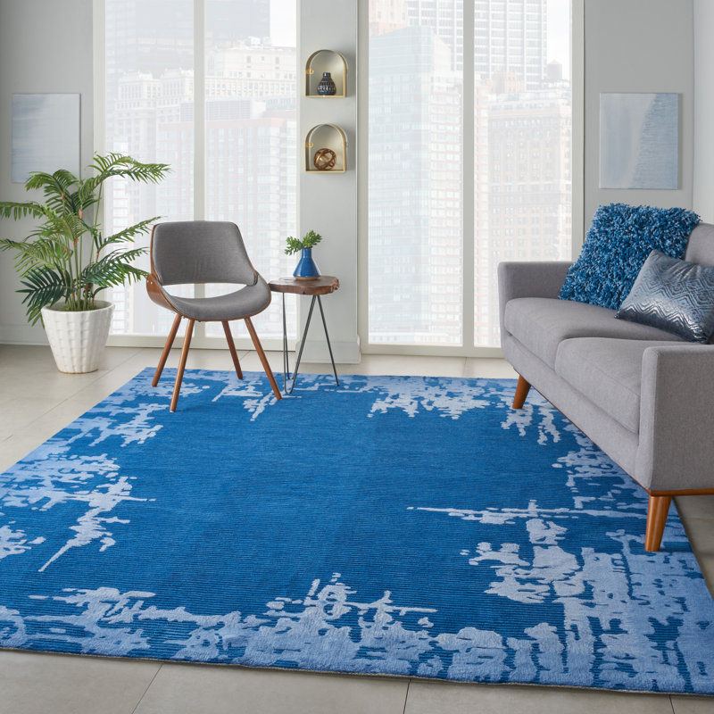 Tapis bleu marine / blanc touffeté à la main Lavonne, Rectangle 5 pi 3 po x 7 pi 9 po