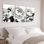 Tableau mural sur toile tendue, motif floral pivoine noire et blanche, style lavis d'encre (paquet de 3)