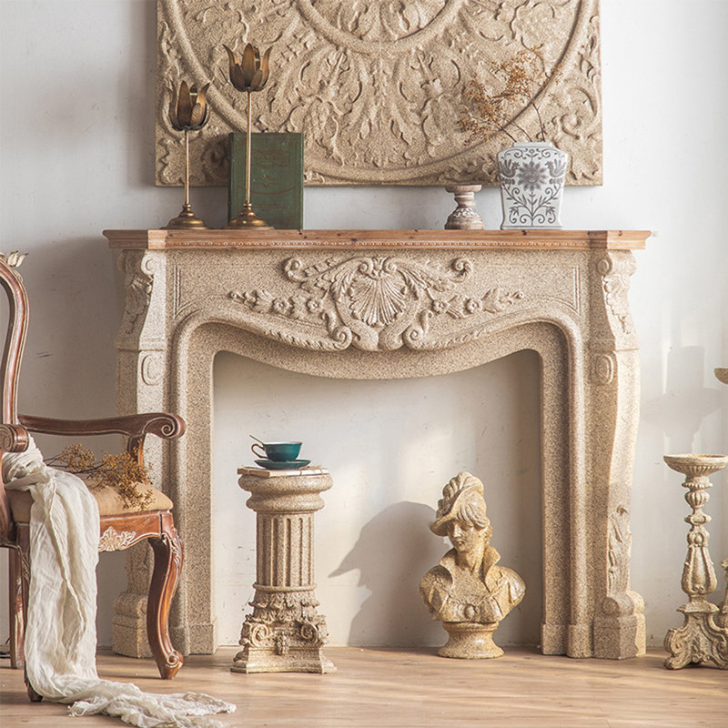 French-style fireplace-shaped console table, Beige