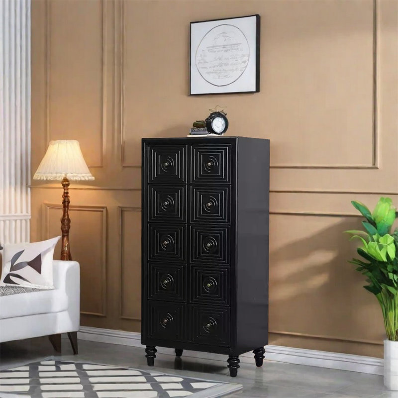 Armoire avec poignées rétro et 5 tiroirs, Noir