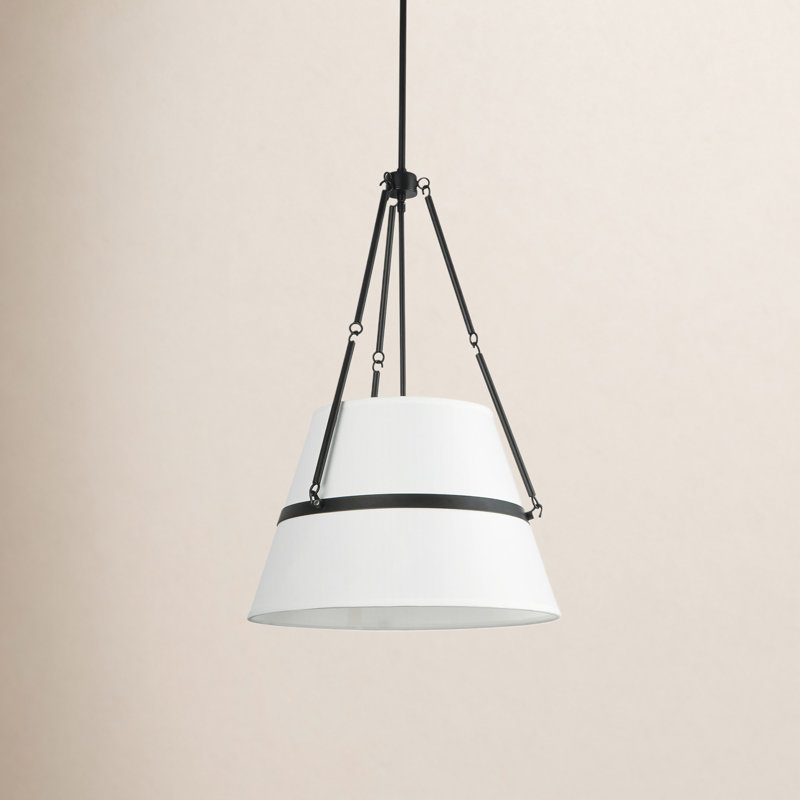 Luminaire suspendu géométrique à 1 lumière Oliver, Noir mat / lin blanc
